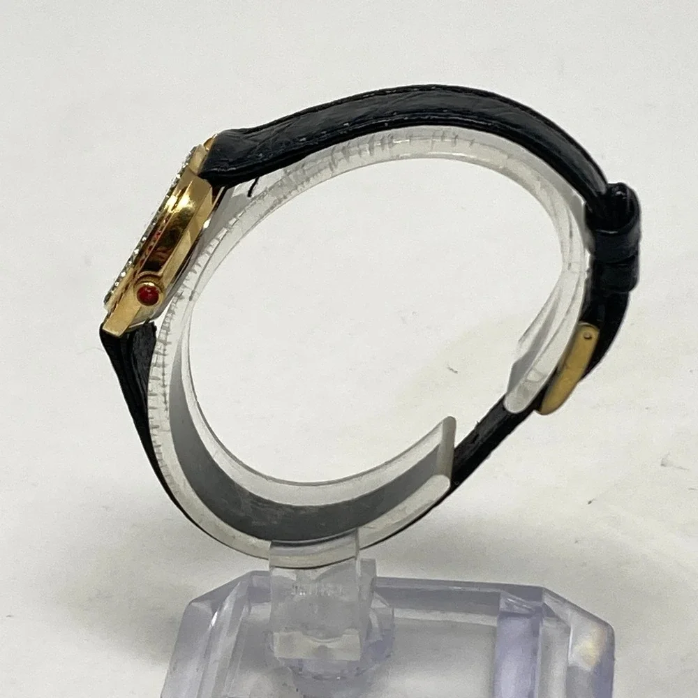 Vintage Gruen Women's Watch Red Crystals Gold Tone 26mm Bling New Battery 7.25